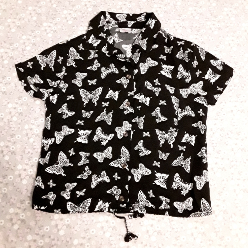 Black with butterflies button up shirt